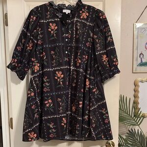 Entro Black Floral Dress with Ruffle Detail